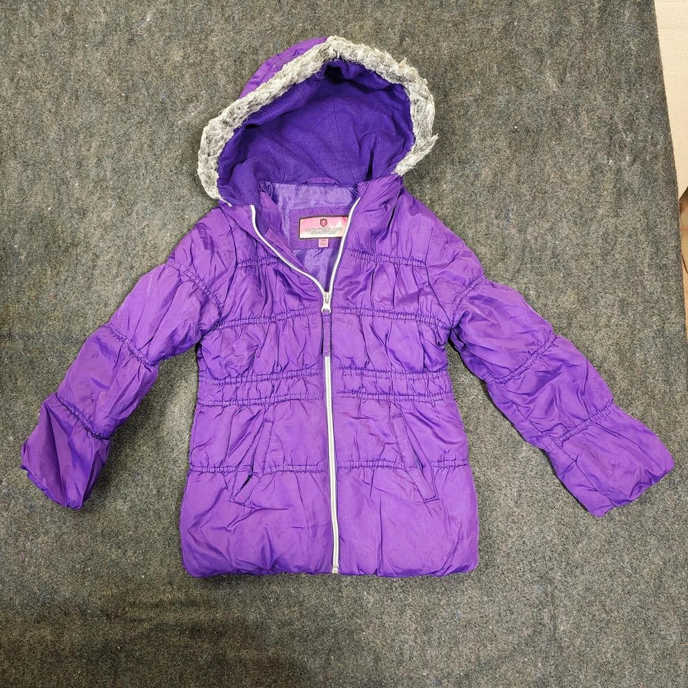 Protection System Girls Purple Puffer Jacket Hood Faux Fur Trim Size 5/6